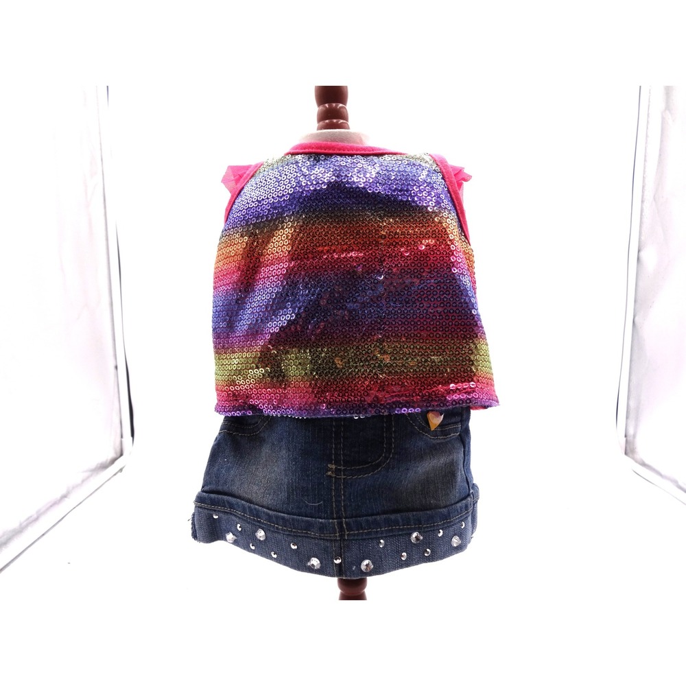 Build-A-Bear Rainbow Sequin Top and Rhinestone Denim Skirt Outfit